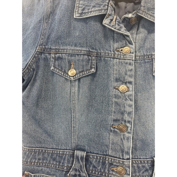 Mudd Quilted Lined Mid Length Jean Jacket L Blue Button Denim Grunge Vintage Y2K - Picture 5 of 9